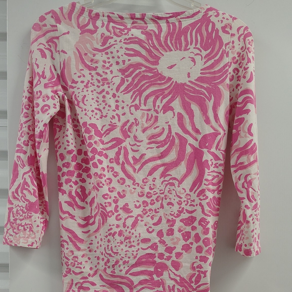 Lilly Pulitzer 'Get Spotted' Pink Lion Top Boat Neck Tie-Waist Sz XS - Picture 3 of 6